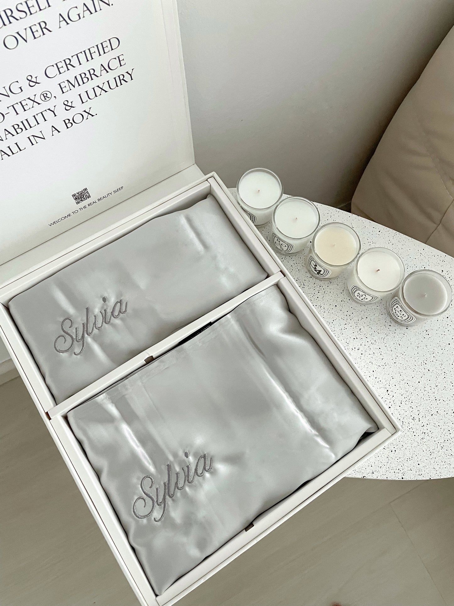 Couple Silk Pillowcase Set | Silver