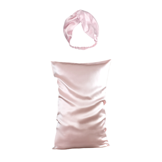 White Trousseau's 100% Pure Mulberry Silk Pillowcase and Headband in Pink. Try out some of the best silk products in Singapore. Experience the wonderful benefits of our silk pillowcase on your skin and hair. 