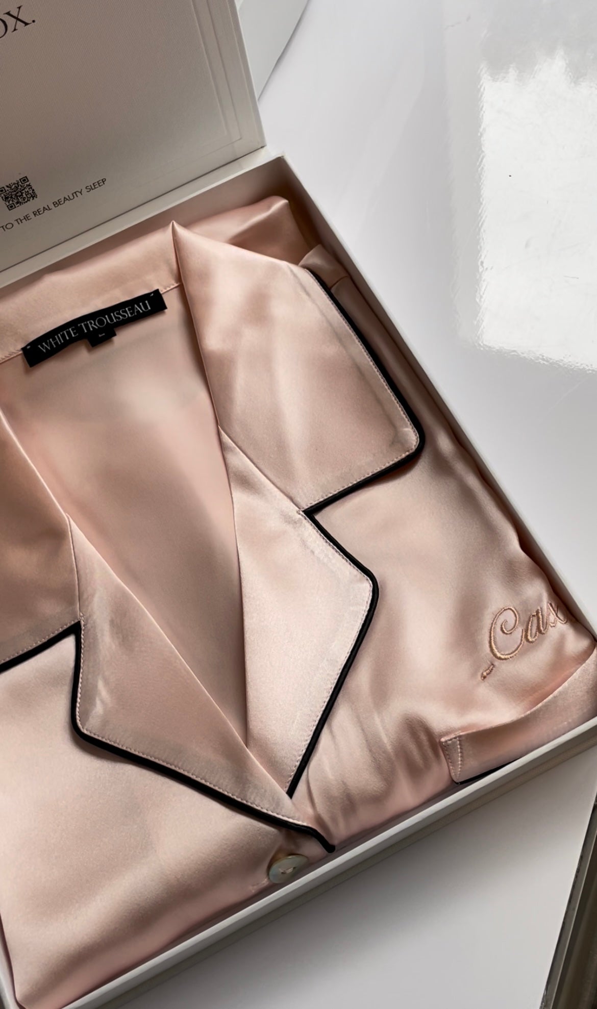 Dawn Pure Silk Short Pyjamas Set | Pink with Black Piping