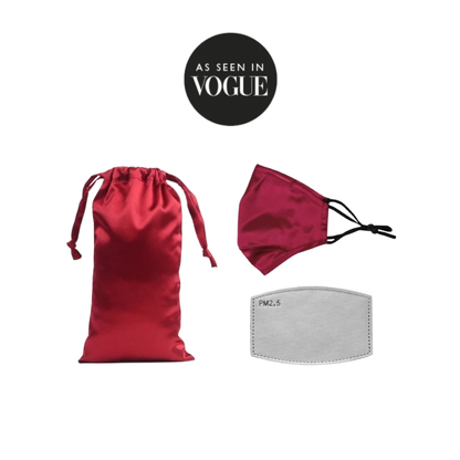 White Trousseau's Pure Mulberry Silk Face Mask with Filter and Matching Pouch in Red