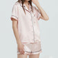 Dawn Pure Silk Short Pyjamas Set | Pink with Black Piping