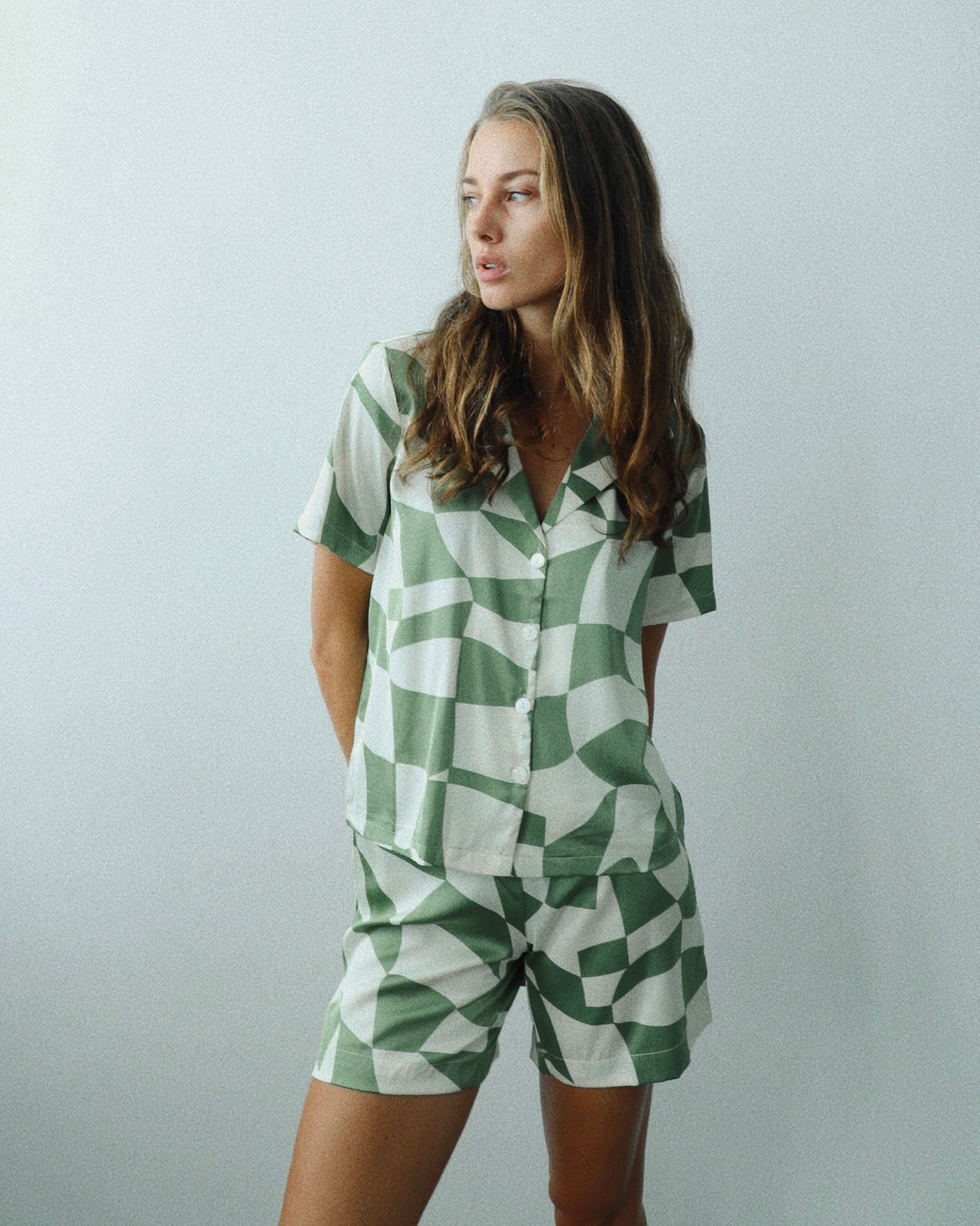 Terra Pattern Pyjamas Set | Sage Green