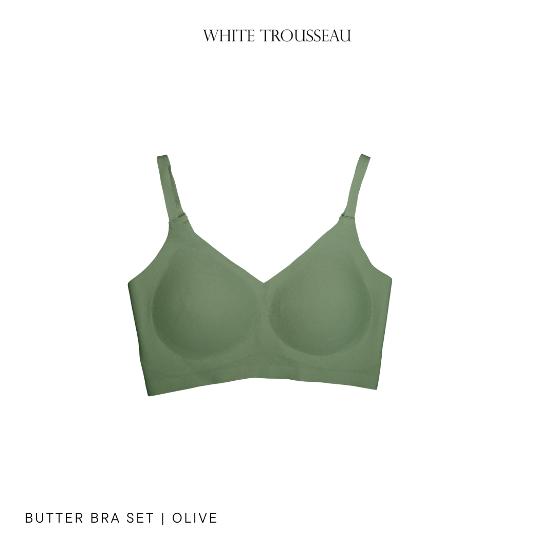 One Size Fits All Wireless Butter Bra Set | Olive