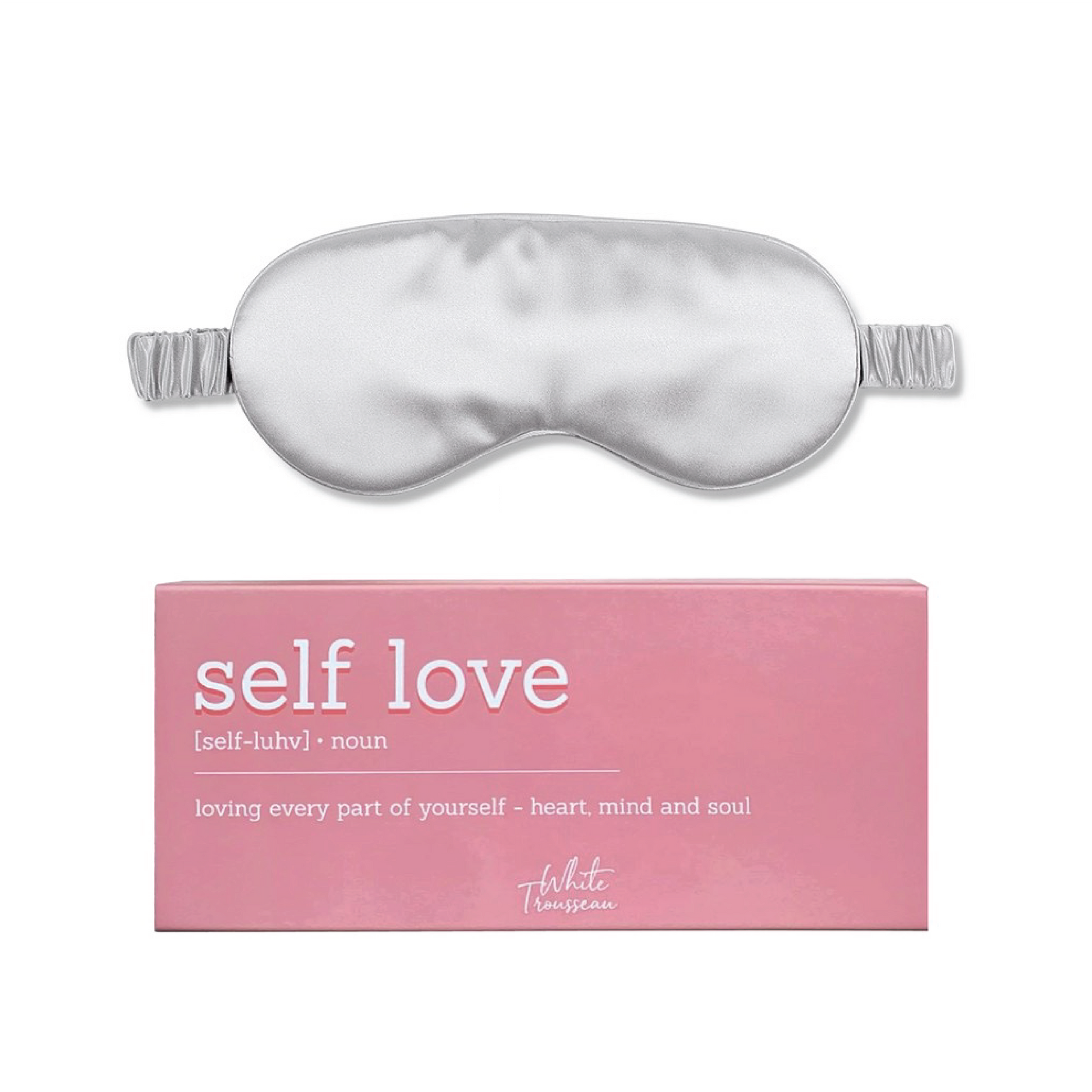 White Trousseau's 100% Mulberry Silk Eye Mask in Silver. Made of OEKO-TEX® certified, 22 momme organic silk, our sleep eye mask is specially made to cure dark eye circles, as well as puffy and swollen eyes. Wake up with brighter, healthier and anti-aging skin simply by wearing this to sleep! 