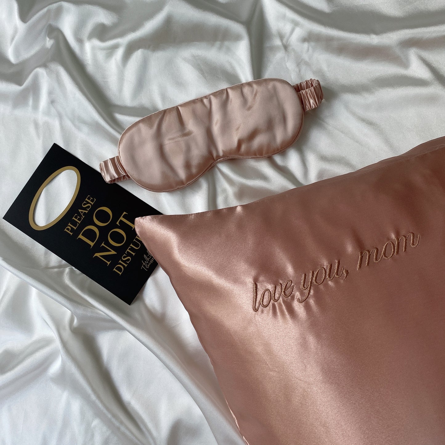 Pure Mulberry Silk Sleep Eye Mask in Rose Gold with Matching Silk Pillowcase